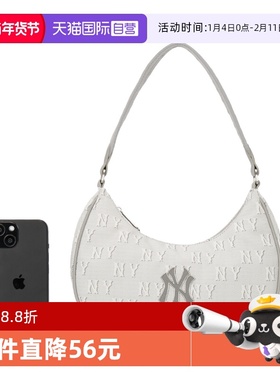 【自营】MLB男女包浅炭灰色拎包典复古老花休闲单肩包3ABQS014N