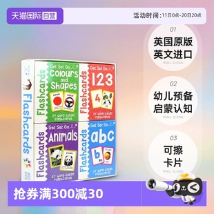 Flashcards 英国原版 自营 幼儿预备启蒙认知可擦卡片4盒 Get 英文进口 108张 字母 正版 动物 Set 颜色和形状 儿童 数字