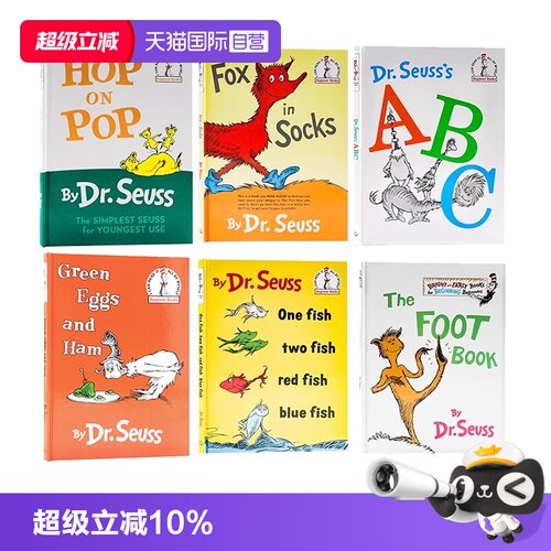 【自营】苏斯博士6册精装英文原版绘本Dr Seuss ABC/Hop on Pop/Fox in Socks/The Foot Book廖彩杏有声书单