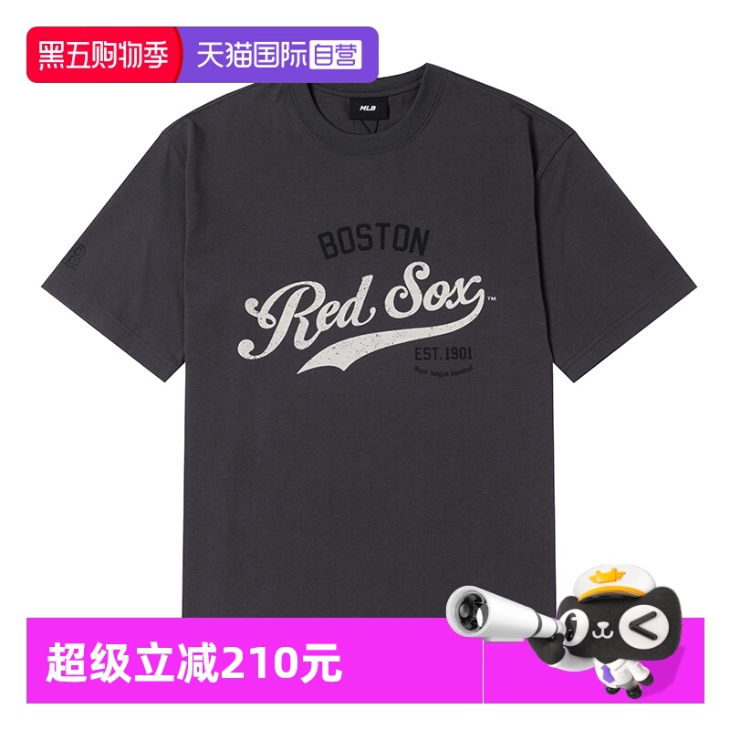 【自营】MLB男装女装炭灰色简约运动短袖透气休闲T恤3ATSV0553