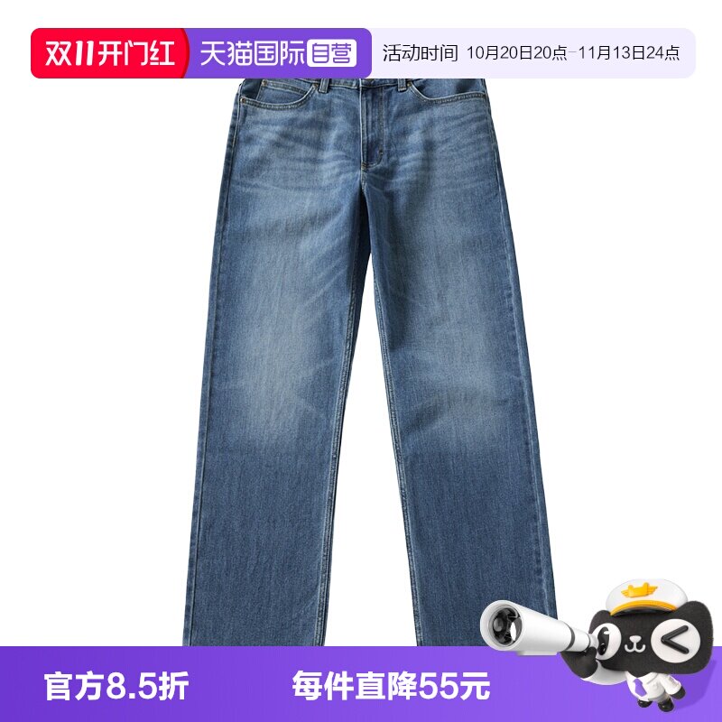 Lee李浅蓝色中腰宽松直筒牛仔裤