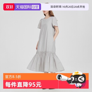 自营 连衣裙气质短袖 Petit 简约减龄碎褶圆领泡泡袖 长裙 Bari