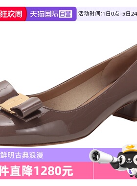 【自营】FERRAGAMO/菲拉格慕皮革VARA蝴蝶结粗跟鞋 0723350同