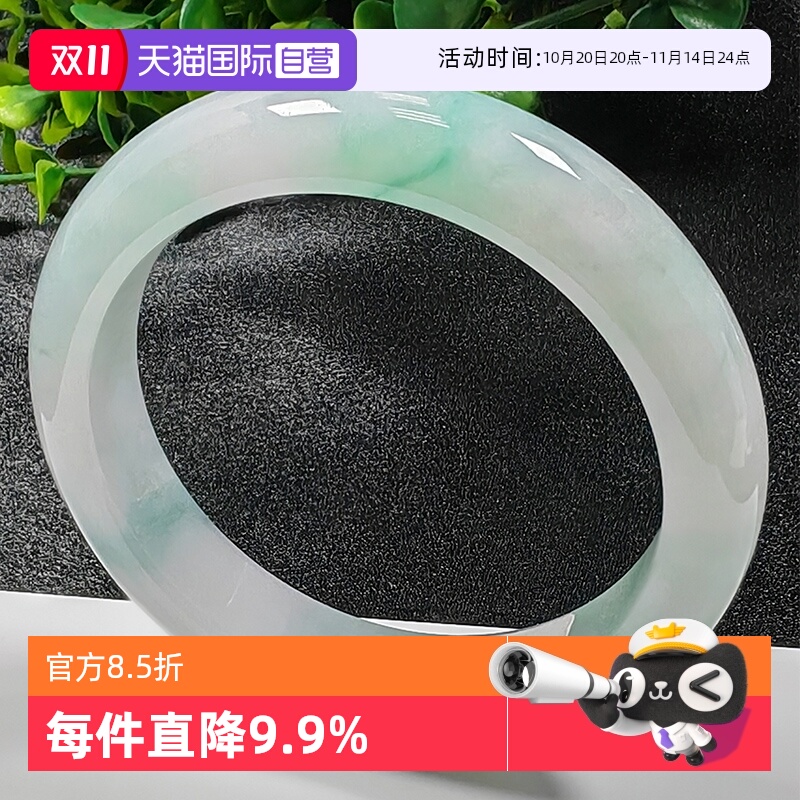 【自营】浅语拾光缅甸天然A货翡翠冰润飘阳绿飘花种老水足玉手镯