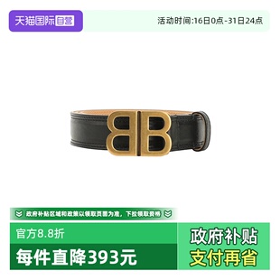 巴黎世家女士复古金BB扣羊皮革牛皮时尚 Balenciaga 腰带 自营