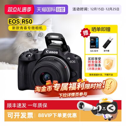 【自营】Canon佳能R50微单相机18-45mm套机高清数码相机r50海外版