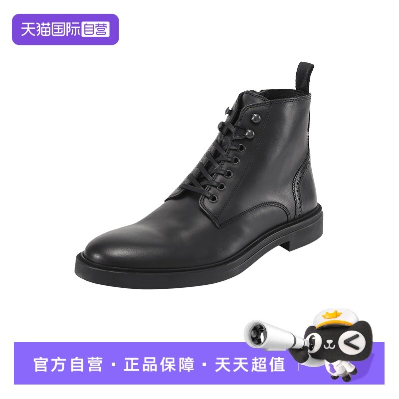 【自营】Hugo Boss男士抛光牛皮布洛克细节马丁靴子短靴皮靴