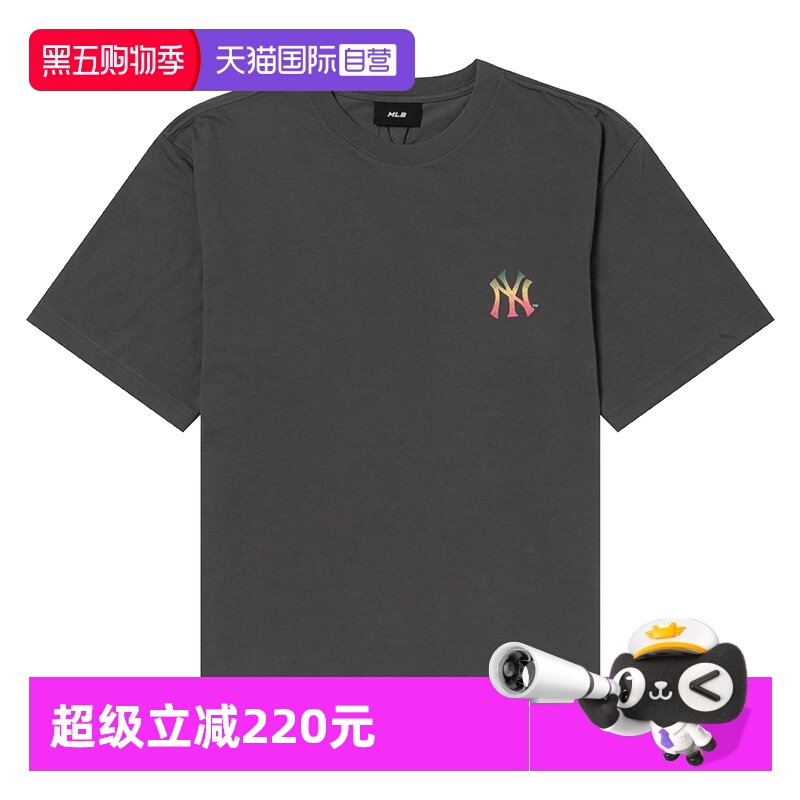 【自营】MLB男装女装深炭灰色时尚舒适简约运动服复古跑步短袖T恤