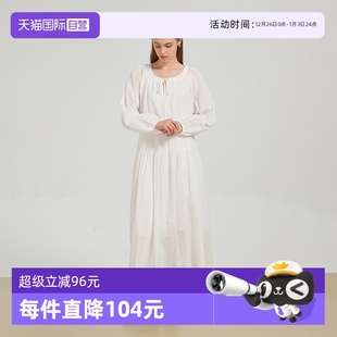 法式 Bari Petit 浪漫刺绣系带圆领长裙连衣裙长袖 自营