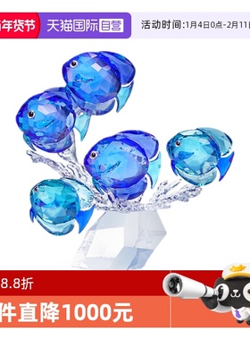 【自营】施华洛世奇家居蓝色鱼群摆件家居招财送女友节日礼物水晶