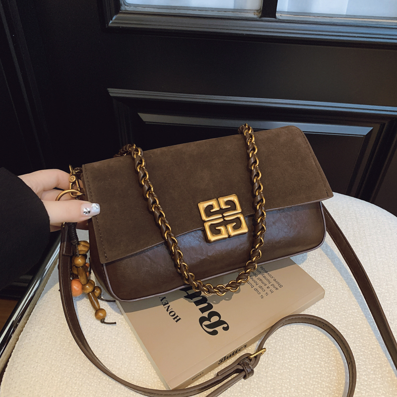 2025新款时尚油蜡皮小方包女百搭链条单肩腋下包高级感女士斜挎包