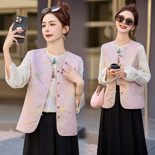 中式女装中国风高级感套装两件套新中式国风马甲+蕾丝衬衣两件套