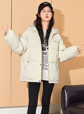 唐狮2026冬装新款女羽绒服短款连帽简约加厚保暖宽松学生外套上衣