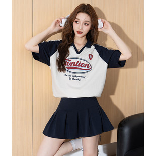 唐狮休闲运动风套装女夏季2026新款短袖Polo衫半身裙套装一整套Q