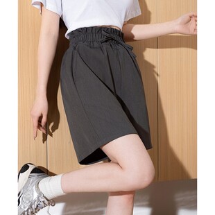 唐狮26夏新款休闲短裤女宽松薄款显瘦花苞腰小个子灰色西装中裤
