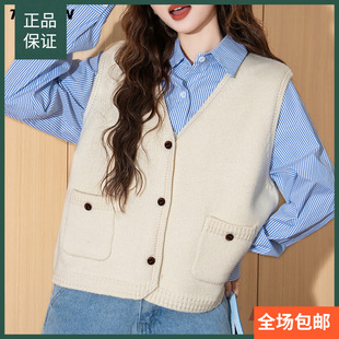 唐狮复古简约V领马甲女款2026新款针织开衫春装新品女装时尚正品