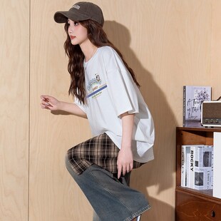 唐狮2026夏季女新款短袖T恤白色纯棉圆领字母印花超好看宽松休闲