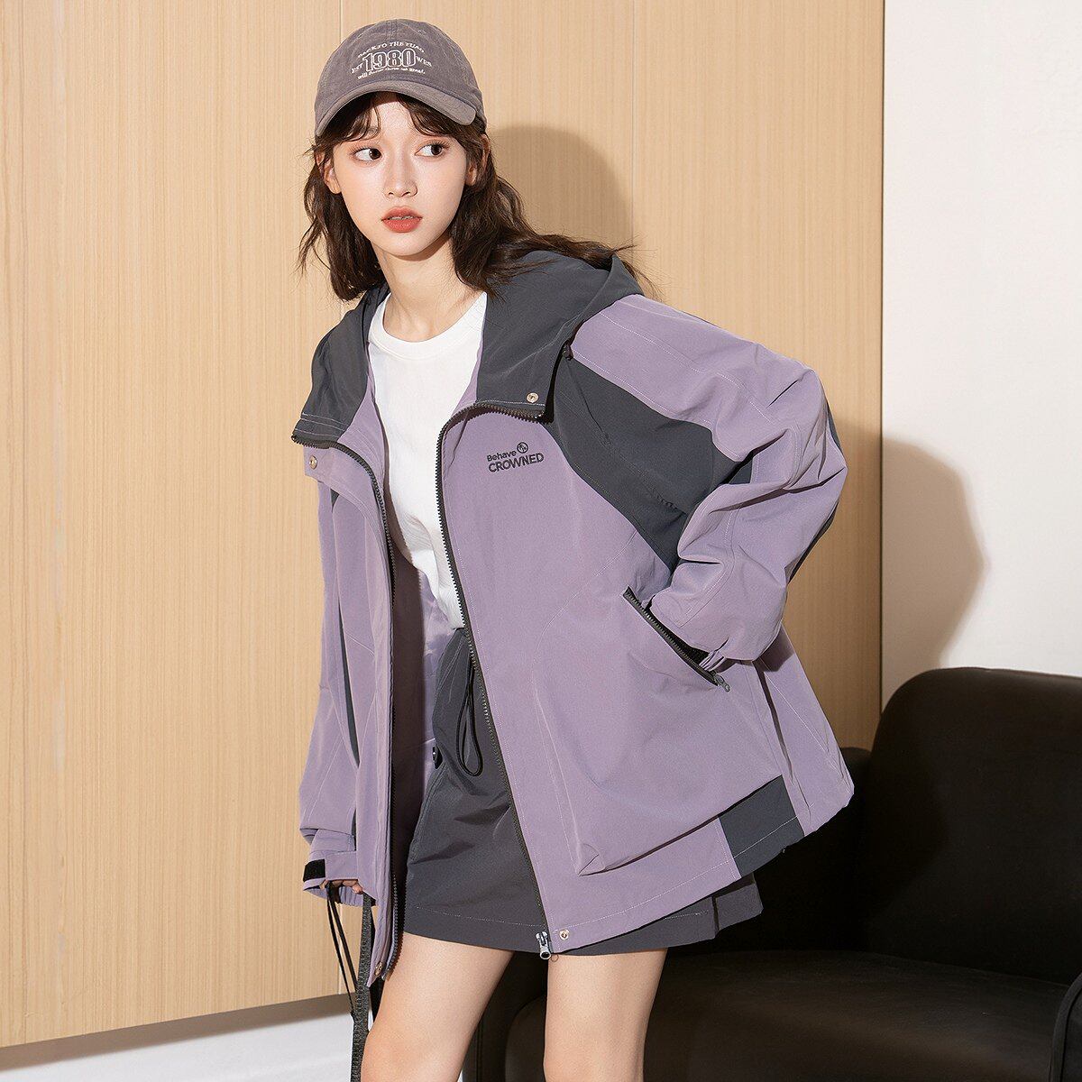 唐狮专柜正品年秋季新款工装外套女撞色拼接冲锋少年上衣休闲运动