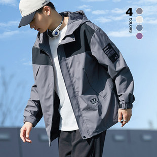 唐狮2026春秋季新款外套男休闲户外冲锋少年上衣工装拼接风衣外套