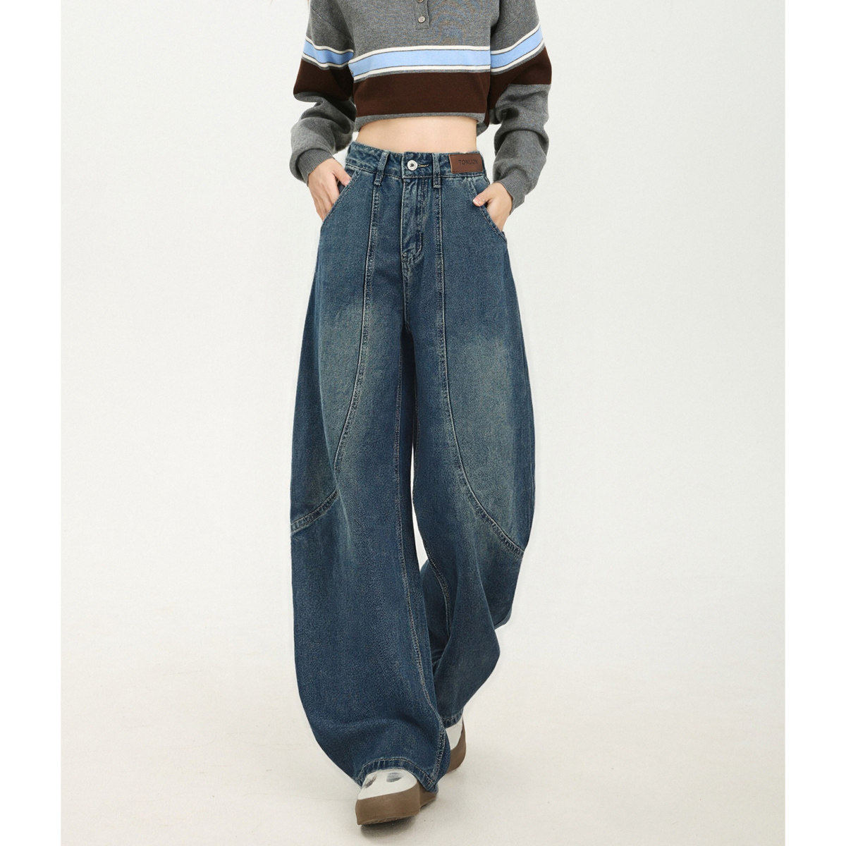 唐狮2026春秋女裤阔腿牛仔裤高级感小个子显瘦显高时尚流行百搭