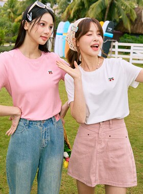 唐狮T恤女2026新款圆领正肩短袖简约白色内搭修身小众别致上衣sz