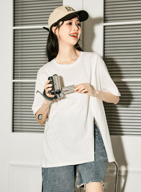 唐狮下摆开叉短袖T恤女2026新款夏季甜辣宽松上衣女设计感小众sz