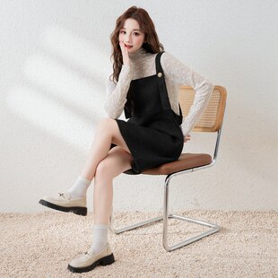 唐狮赫本风黑色小香风背带裙女春秋气质连衣裙秋冬款女复古女装u3