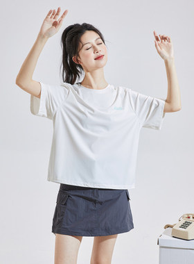 唐狮2026夏季新款女针织短袖T恤下摆抽绳简约字母宽松防晒上衣sz