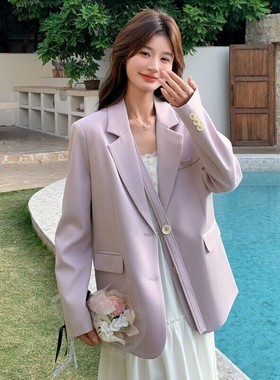 已出货！2025春季新款浅紫色单排扣飘带西装短外套P130K178