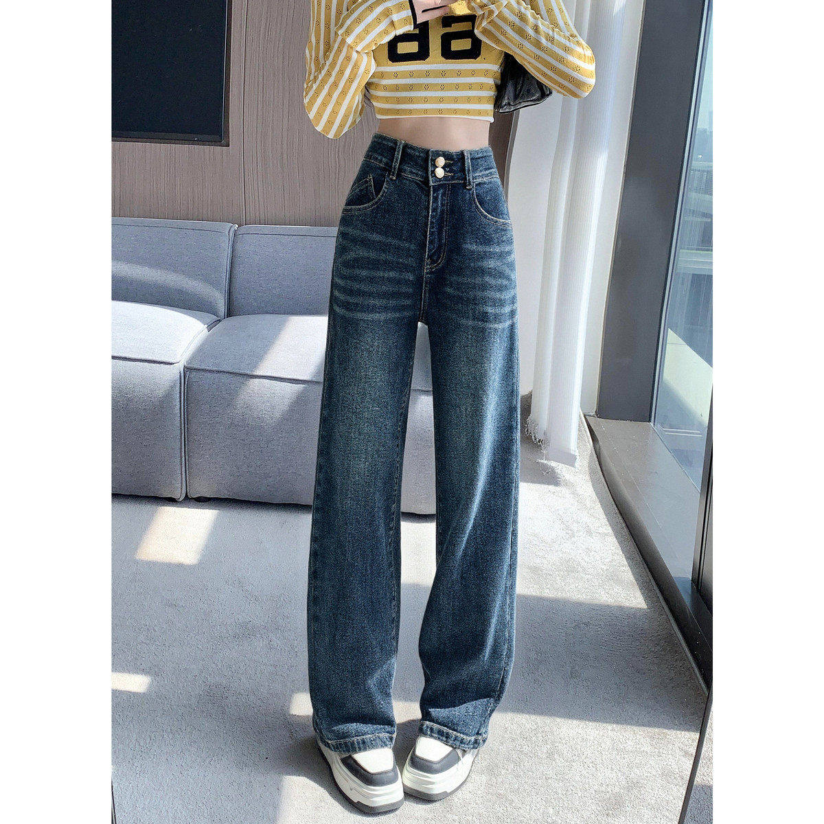 唐狮2026春秋直筒阔腿牛仔裤女小个子高级感显瘦显高女式牛仔长裤