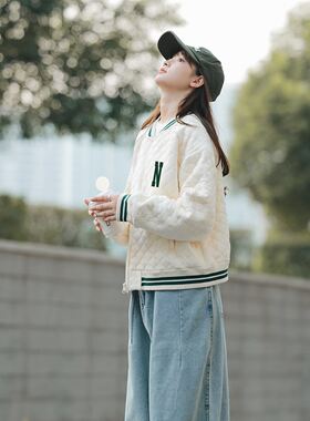 唐狮2026短款冬季休闲小菱格新款女棉衣设计感chic外套超好看w1