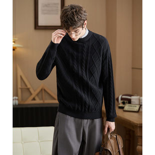 唐狮2026秋冬季新款圆领毛衣男款套头绞花毛线衫慵懒风宽松毛线衫