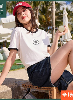 唐狮纯棉短袖女T恤夏季2024新款白色内搭打底衫女圆领宽松上衣sz