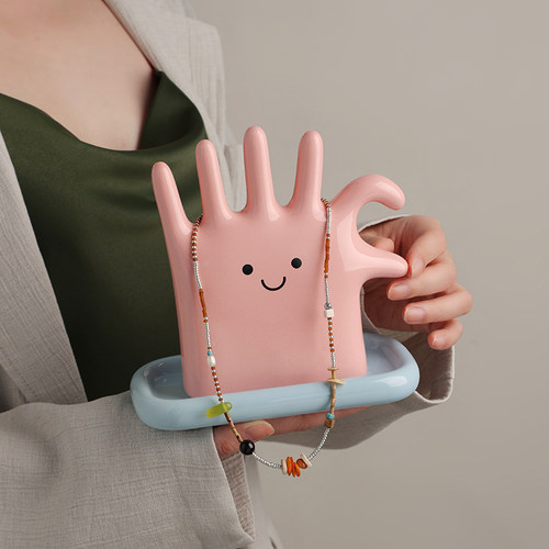 可爱笑脸手指陶瓷收纳盒摆件