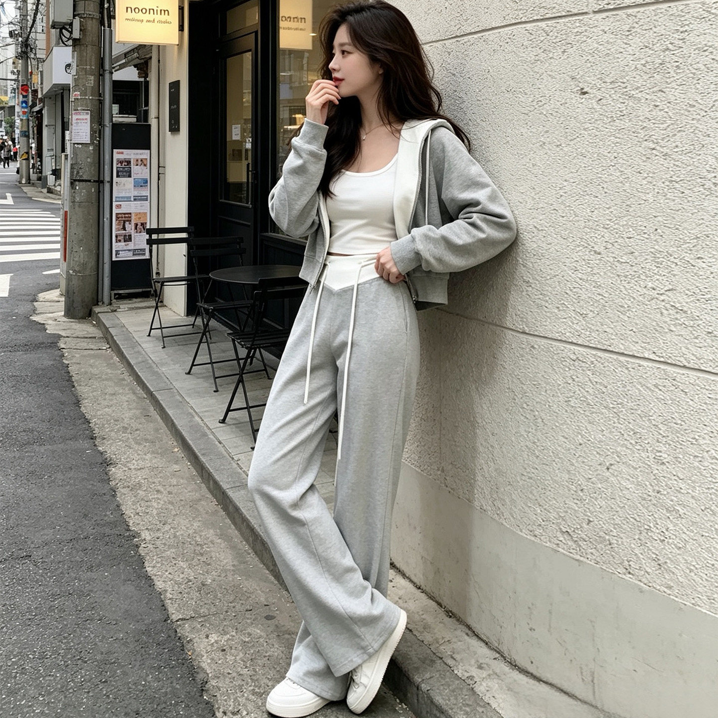 秋冬设计感连帽卫衣长裤两件套女