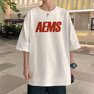 短袖男生夏季t恤新款美式夏天潮牌半袖宽松圆领休闲上衣体恤男款