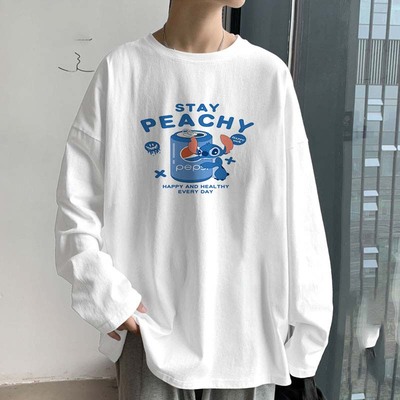 新款宽松圆领青少年春秋季打底衫潮流长袖T恤男潮牌学生情侣上衣