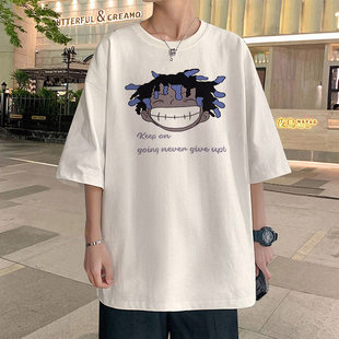 短袖男生夏季t恤新款美式夏天潮牌半袖宽松圆领休闲上衣体恤男款