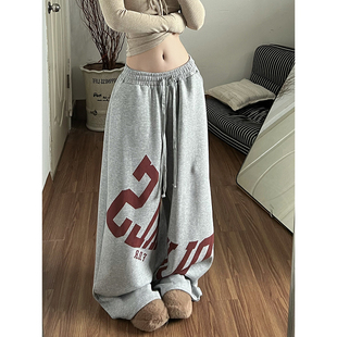 裤 女秋冬宽松设计感松驰风jazz爵士舞工装 子潮 嘻哈灰色运动裤 美式