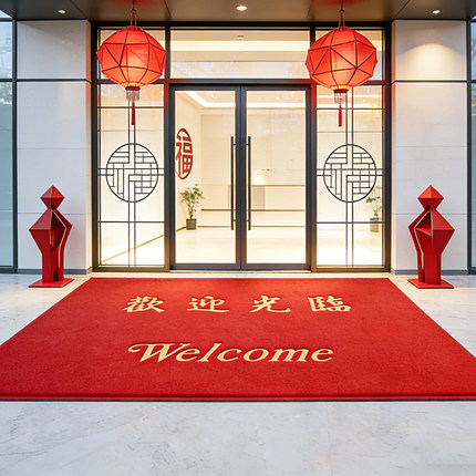 特厚红色入户地垫丝圈进门门口脚垫防滑欢迎光临门垫迎宾地垫公司