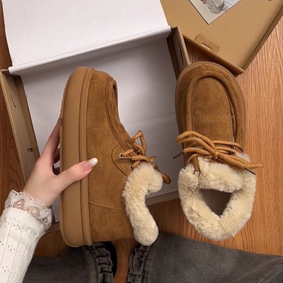 厚底雪地靴女2025年冬季新款百搭加绒加厚保暖面包鞋复古勃肯棉鞋