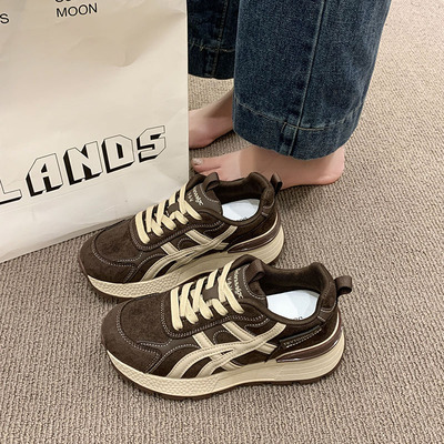 加绒老爹鞋女2025秋冬新款百搭厚底增高休闲运动德训鞋轻便阿甘鞋