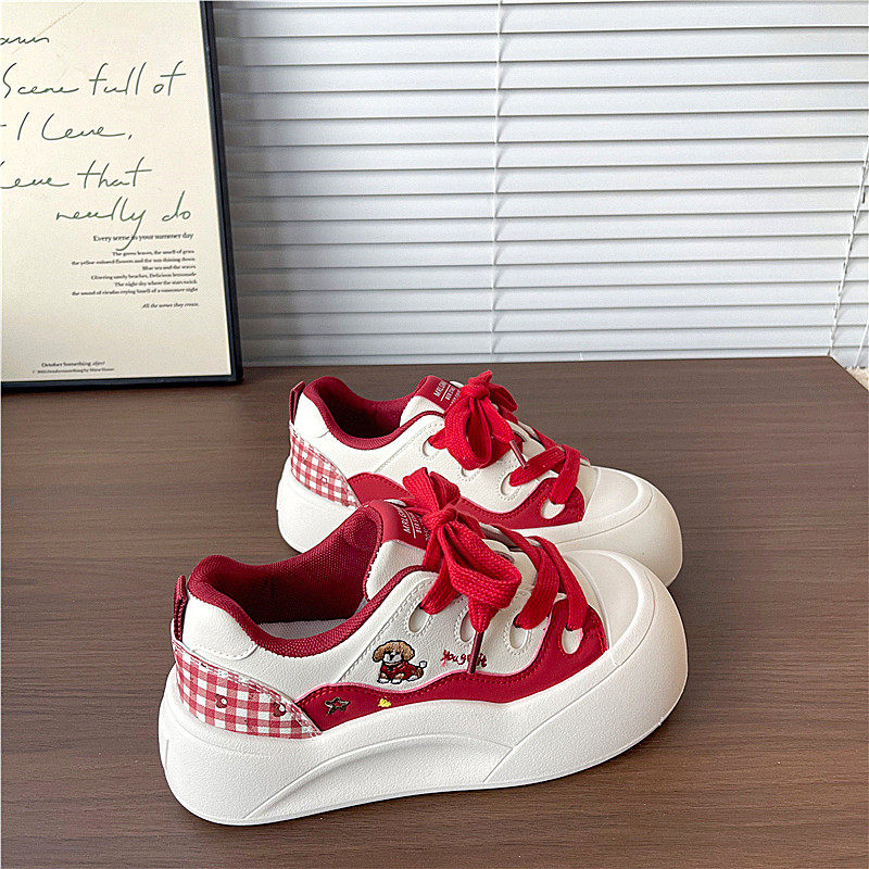 易少年 厚底增高红色板鞋女ins潮2026春季新款百搭运动休闲小白鞋