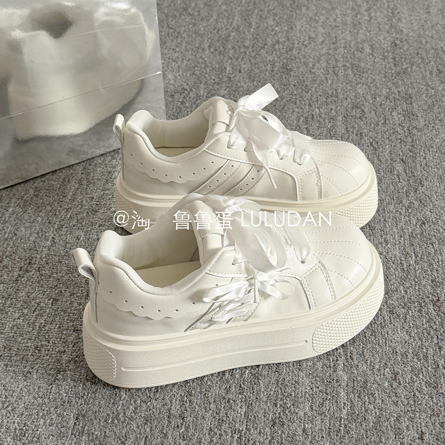 鲁鲁蛋 厚底小白鞋女款2026新款春季板鞋ins潮小众百搭鞋子面包鞋
