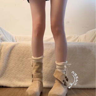 南在南方复古百搭增高厚底靴子女2025新款秋季配裙子显瘦勃肯短靴