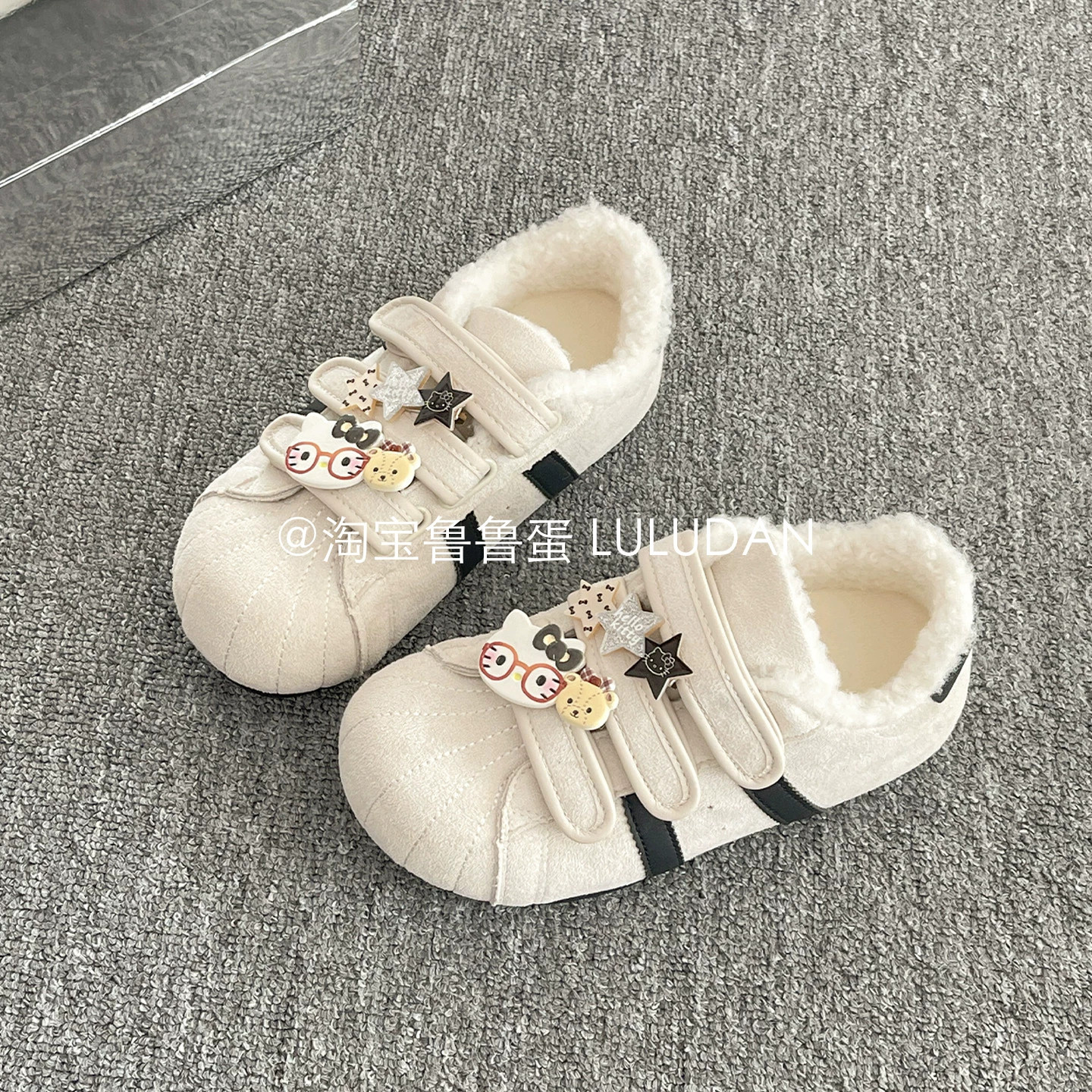 鲁鲁蛋 冬季加绒复古德训鞋子女2026新款爆款勃肯板鞋厚底二棉鞋
