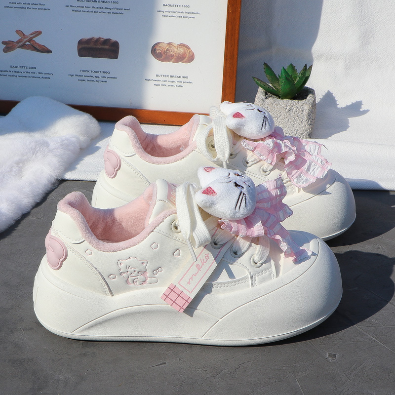 2025新款秋冬季厚底增高小白鞋女加绒百搭休闲运动板鞋保暖二棉鞋