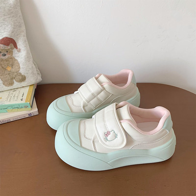 大发少女 kitty板鞋女款2026春季新款百搭小白鞋魔术贴厚底面包鞋