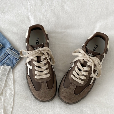 复古美拉德棕色厚底德训鞋女2025新款秋季阿甘板鞋小众休闲运动鞋