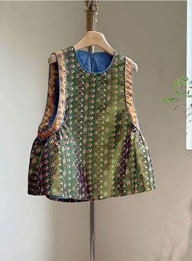 小众设计年轻新中式背心女2025秋外穿马甲国风减龄绿色圆领娃娃衫
